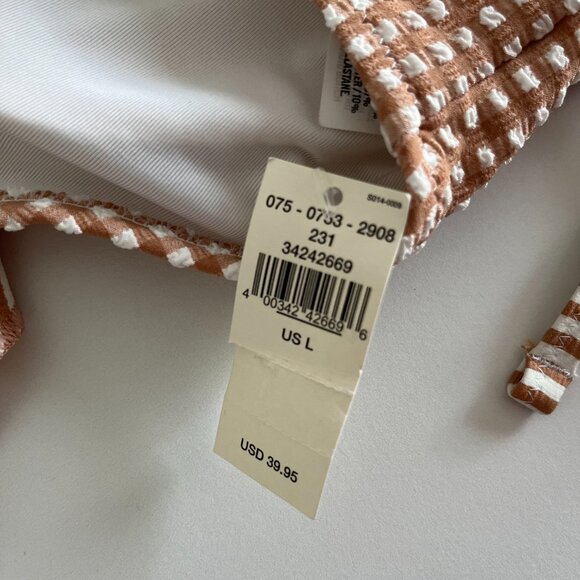 NWT Aerie Seersucker Ruffle Bikini Swim Top Beige White New with Tags Large - Picture 6 of 9